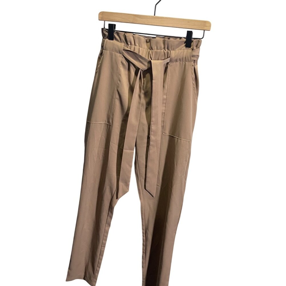 Simplee Womens Paperbag Waist Tie Pants‎ Medium Tan